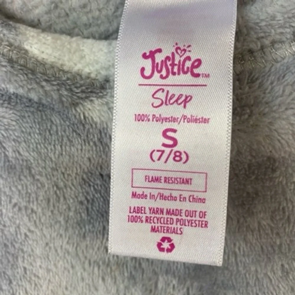 Justice Girls Grey White Star Fleece‎ Pajama Top Sleep Shirt Size S 7/8